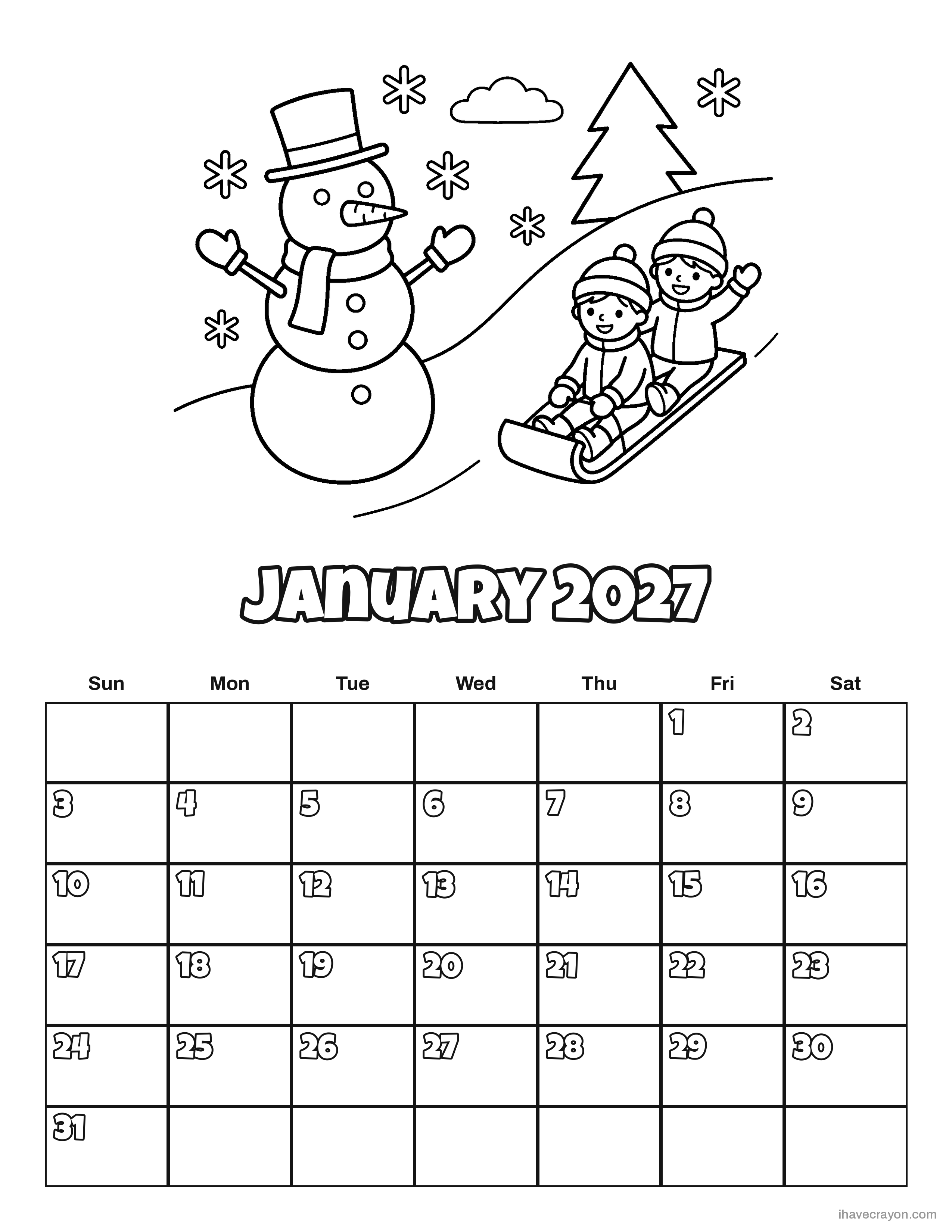 2027 Coloring Calendar, sheet 1