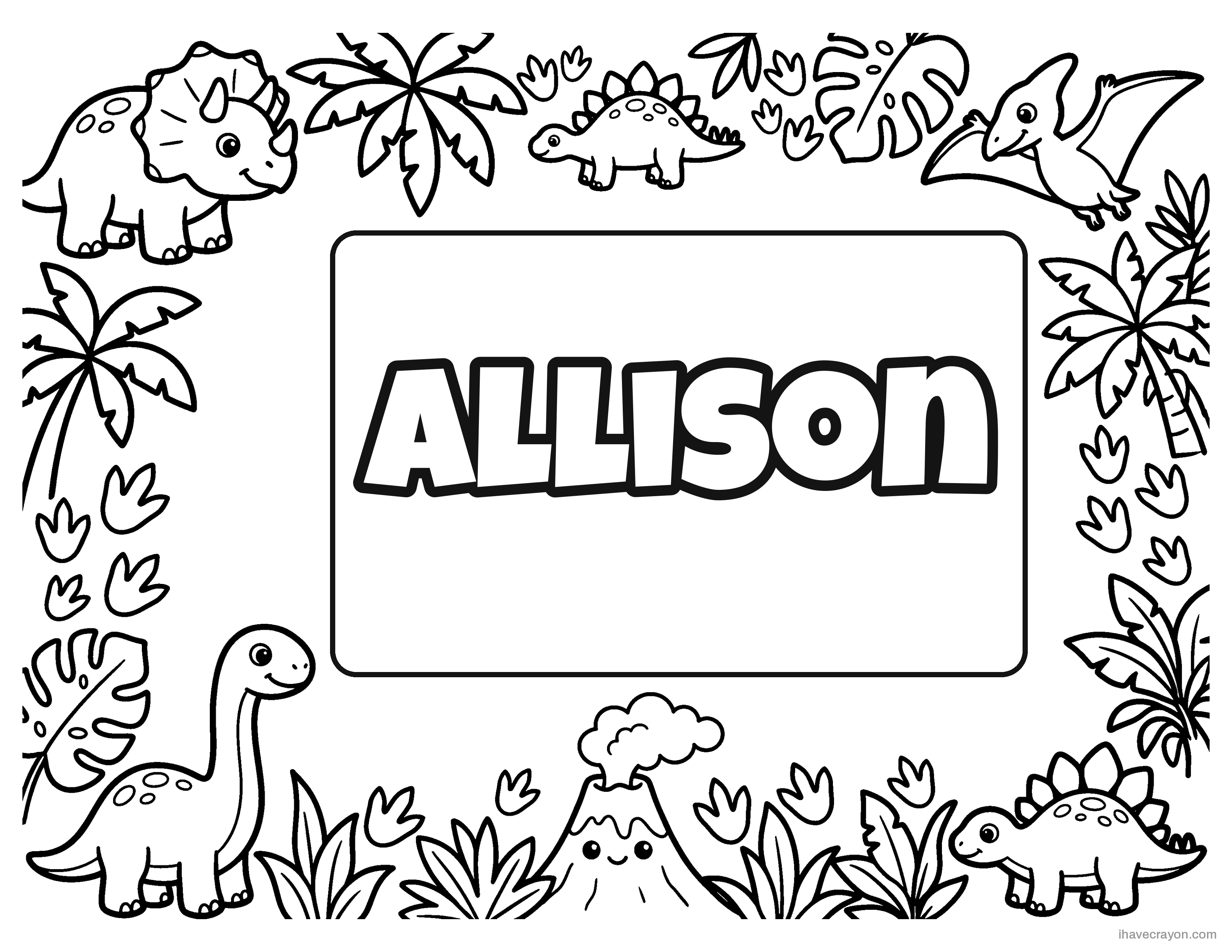 Allison in bubble letters, dinosaurs frame