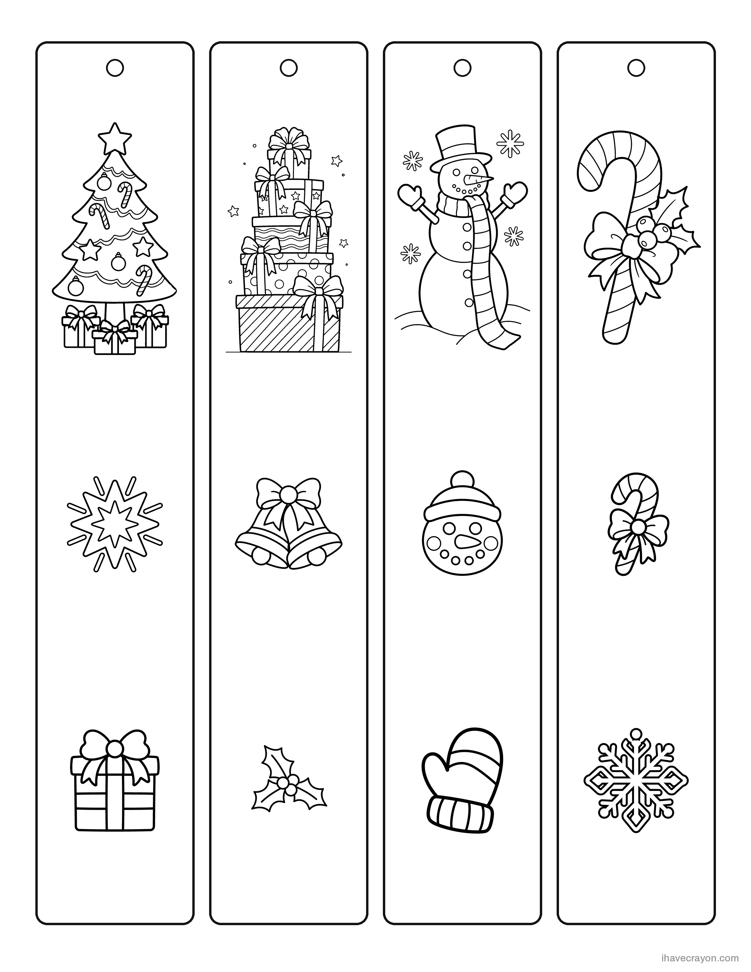 Christmas Bookmarks to Color, sheet 1