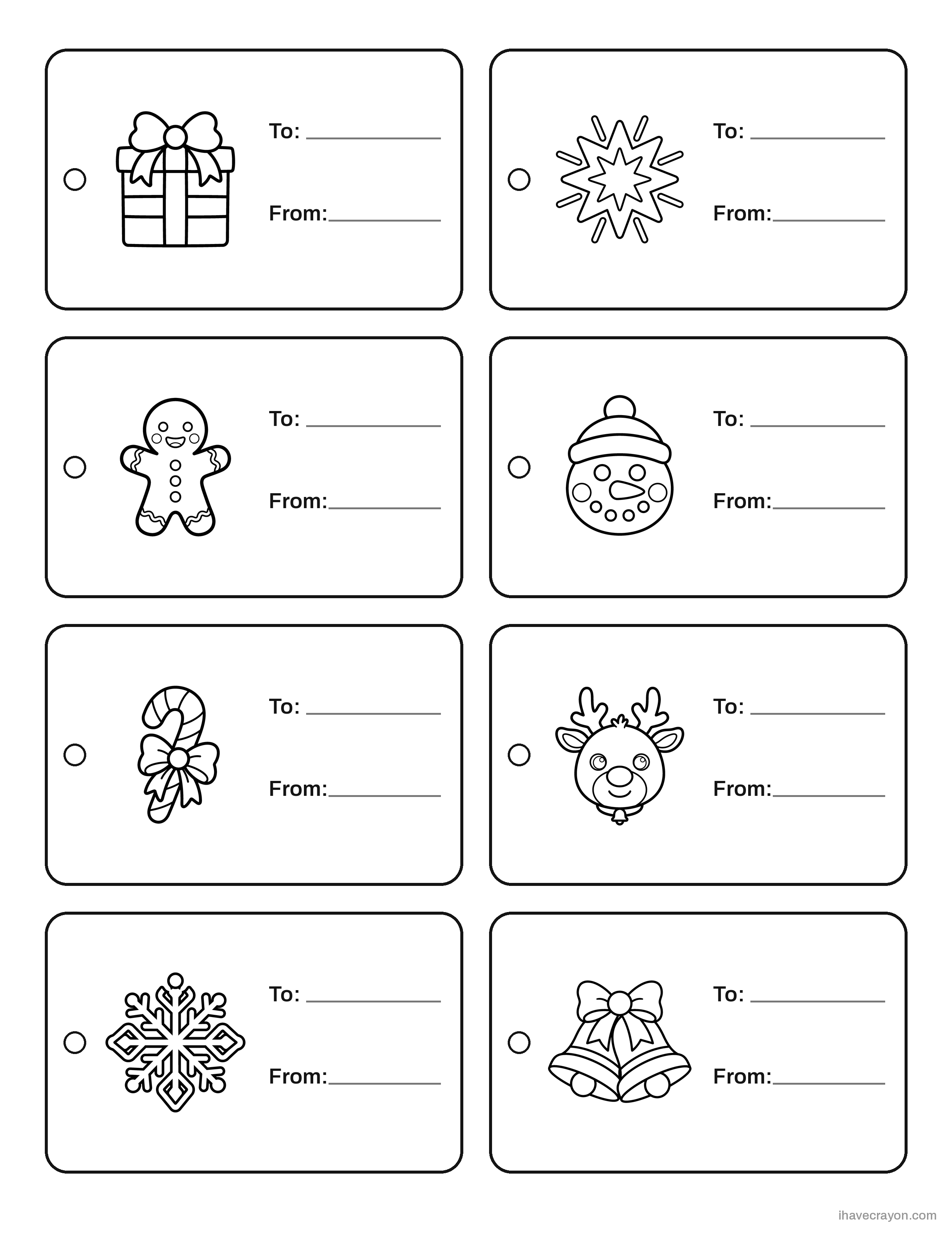 Christmas Gift Tags to Color, sheet 1