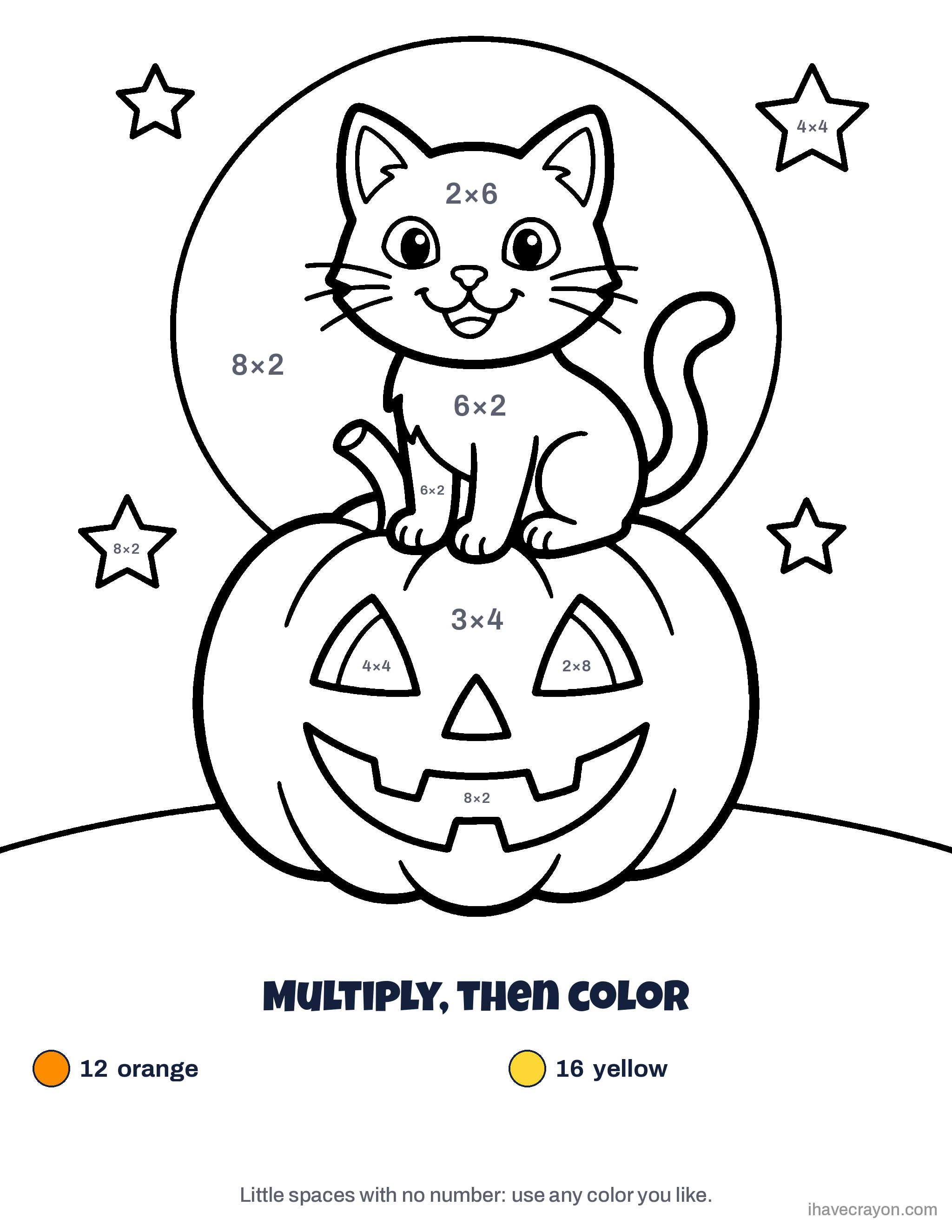 Halloween Math Color by Number, sheet 1