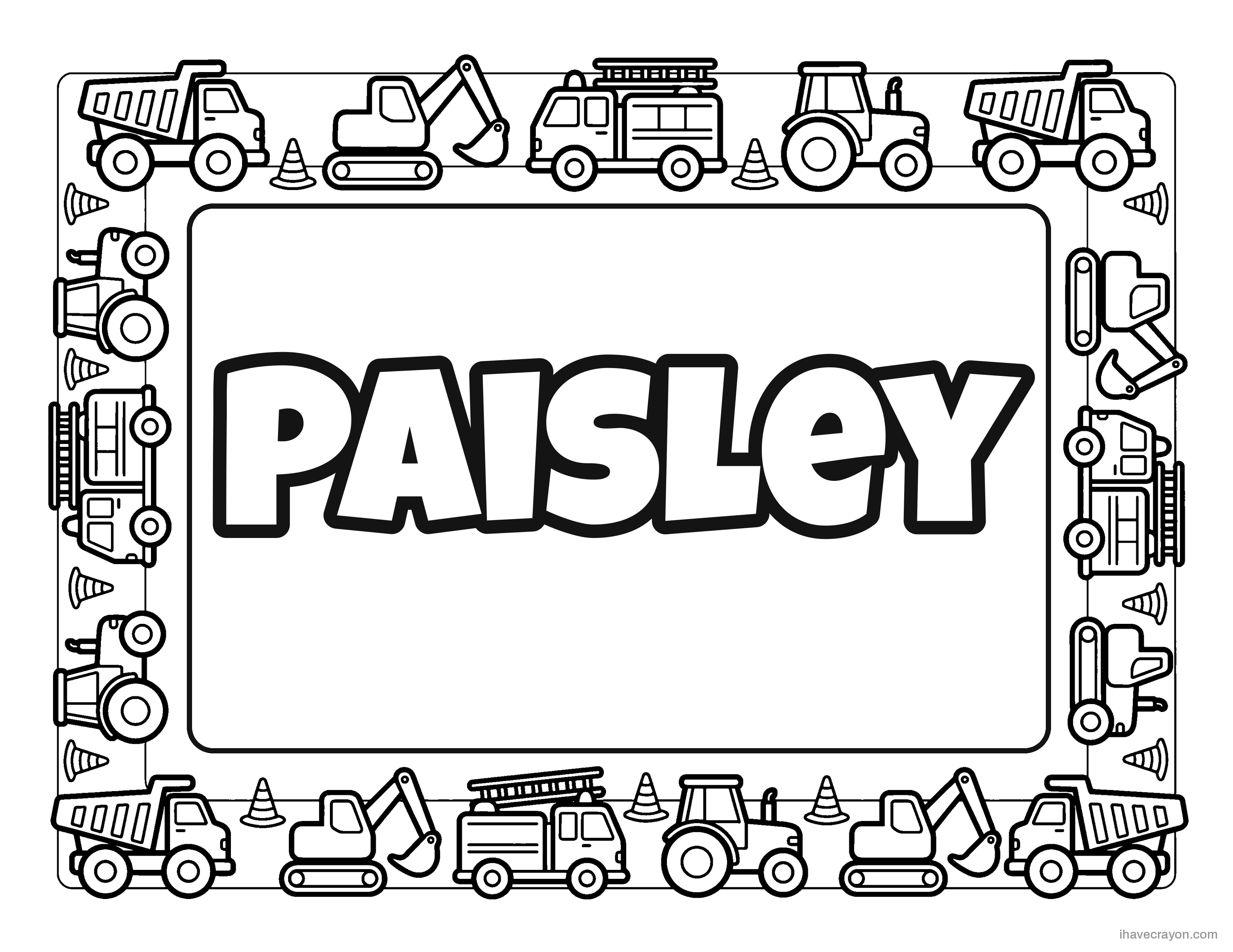 Paisley in bubble letters, trucks frame